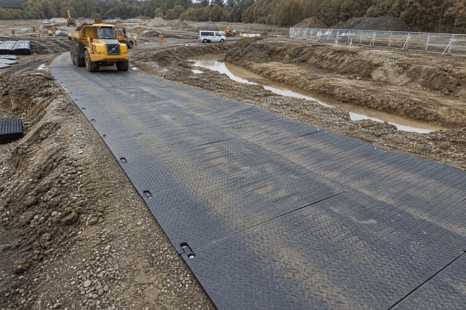 Ground protection mat system for construction access